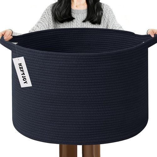 115L Large Blanket Basket, 23.6" L x 23.6" W x 15.7" H Rope Woven Baskets by HZFTJOY