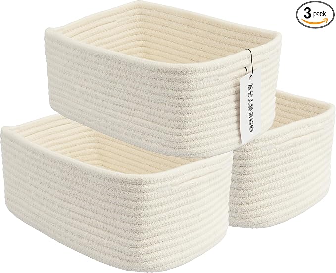 Small Woven Storage Baskets 12“X8”X5“ Decorative Rope Bins by XUANGUO