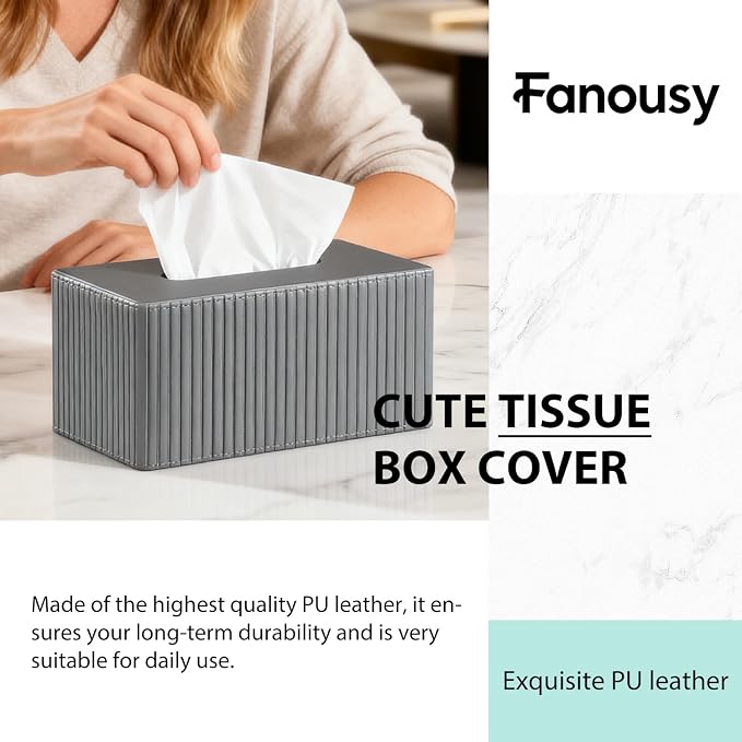 Larger Tissue Box Cover, Modern PU Leather Rectangular Facial Tissue Holder - Image 3