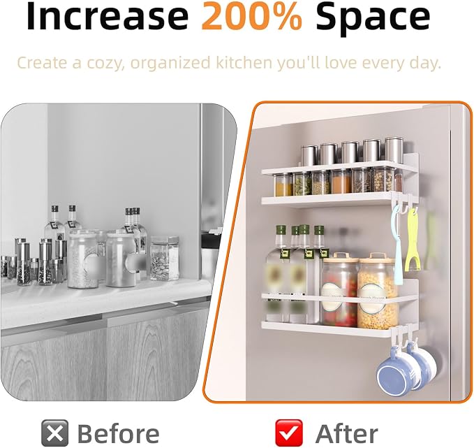 Magnetic Spice Rack for Refrigerator, 2 Pack Magnetic Shelf, Fridge Magnet - Image 4