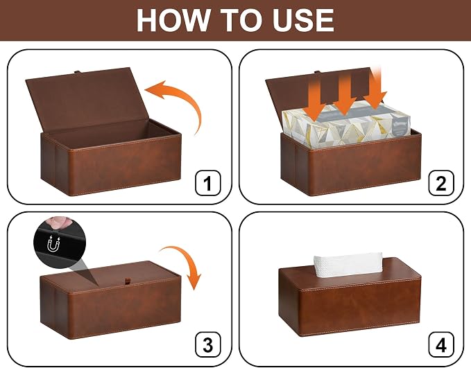 Tissue Box Cover Rectangular 9.8" x 5.3" x 4.3" Refined Modern PU Leather - Image 6