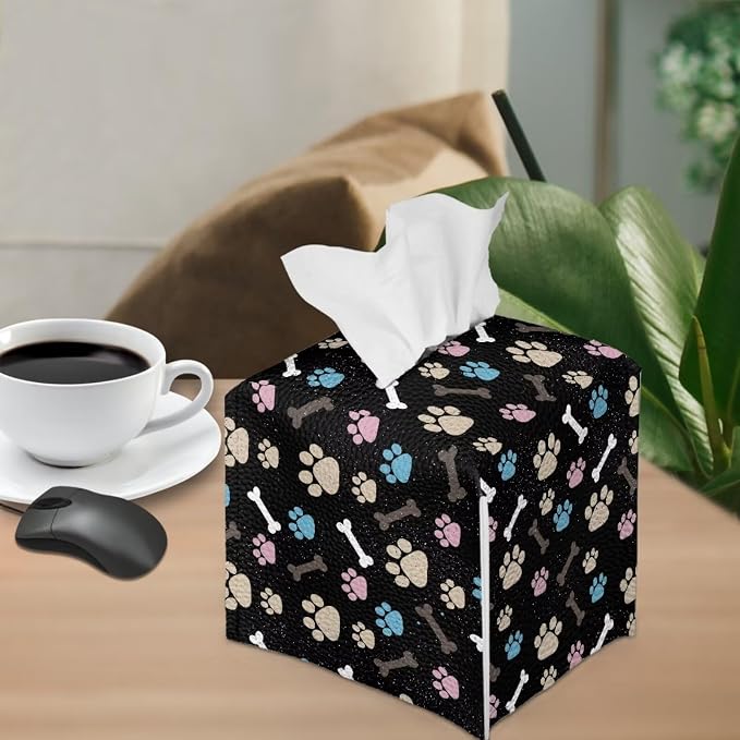 White Dog Paws Tissue Box Holder Portable Lightweight Square Tissue Box Cover - Image 4