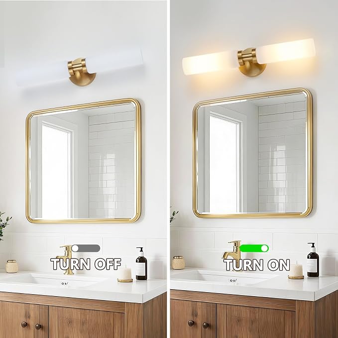 2 Light Brushed Brass Gold Bathroom Light Fixture Over Mirror, Modern Farmhouse - Image 5