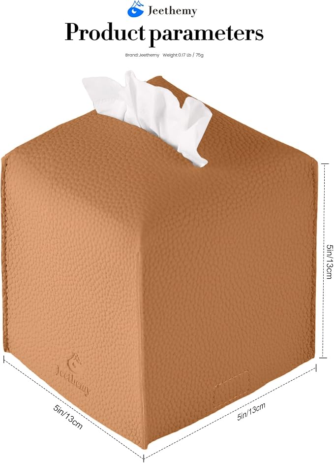 Tissue Box Cover, Jeethemy Square PU Leather Tissue Box Holder, Modern Tissue - Image 2