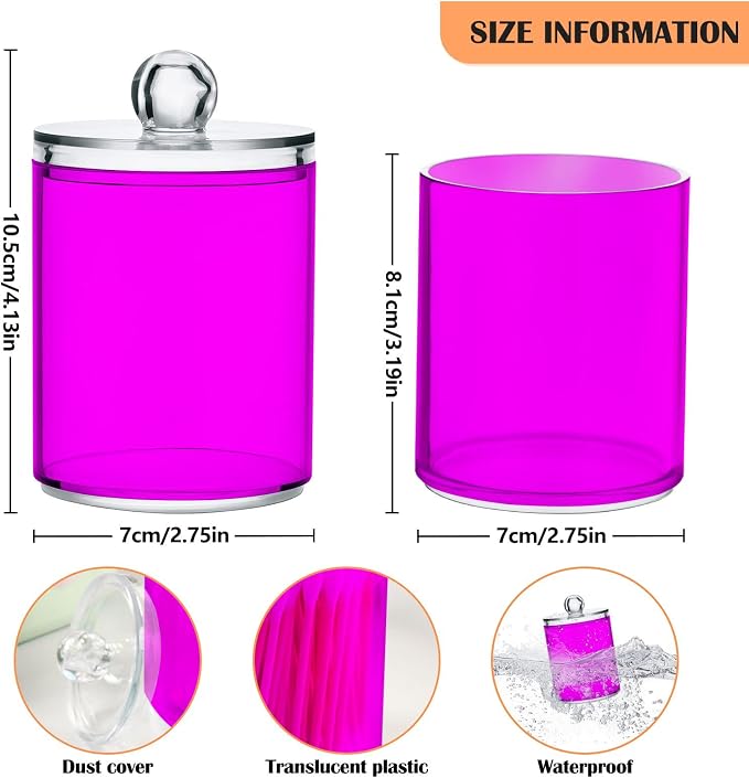 Magenta Purple Qtip Holder Organizer Dispenser Cotton Swabs Cans Plastic Jars - Image 3