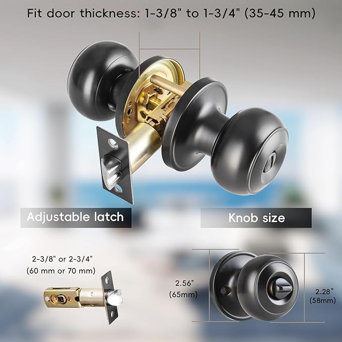 6 Pack Black Door Knobs Interior Keyless, Door Knobs - Image 4