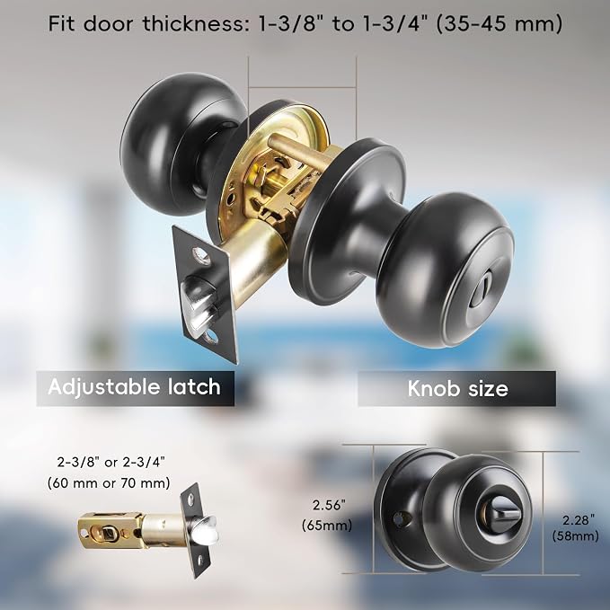 Black Door Knobs Interior Keyless, Door Knobs - Image 6