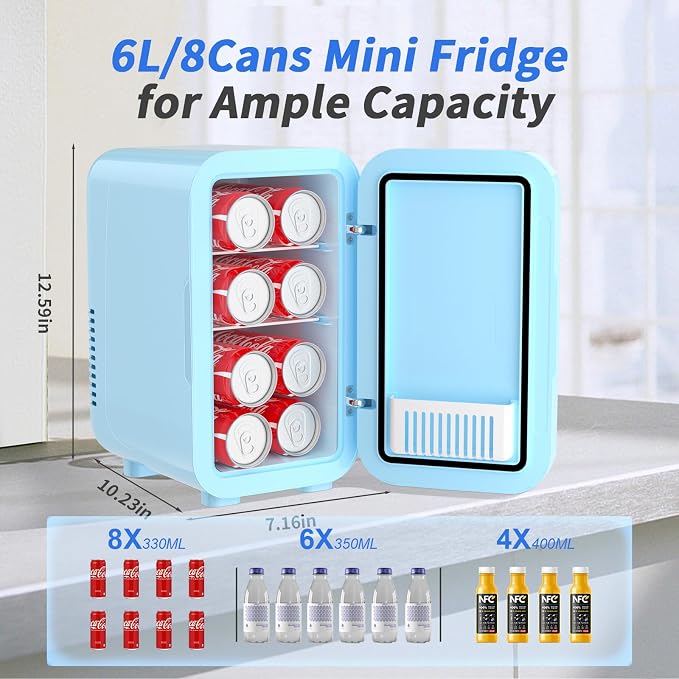 Mini Fridge, 6 Liter/8 Can 110V AC/DC Portable Thermoelectric Cooler - Image 7