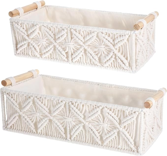 Macrame Storage Baskets 2PCS, Boho Woven Decorative Basket by Unknown