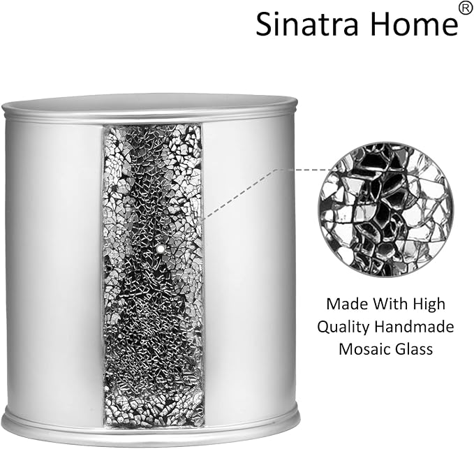 Zahari Home 2pc Sinatra Silver Modern Bath Accessories Set Waste Basket & - Image 3