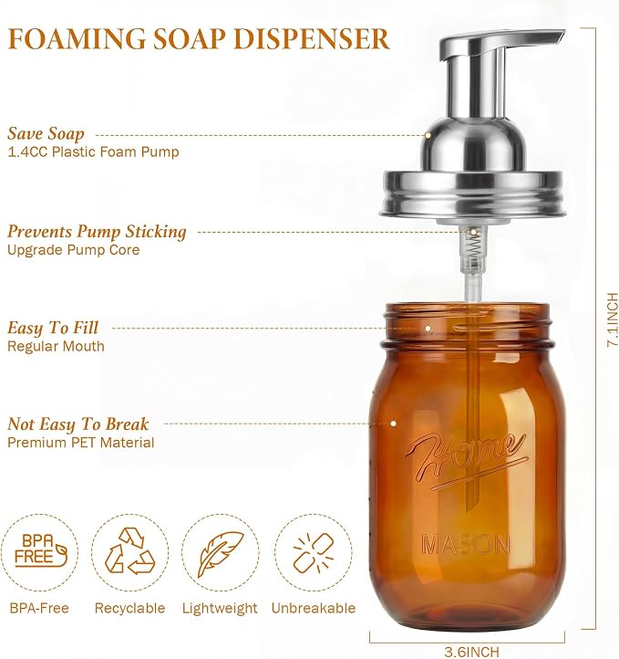 Amolliar Plastic Mason Jar Foaming Soap Dispenser Pump Lid, 16oz Foam Soap - Image 3