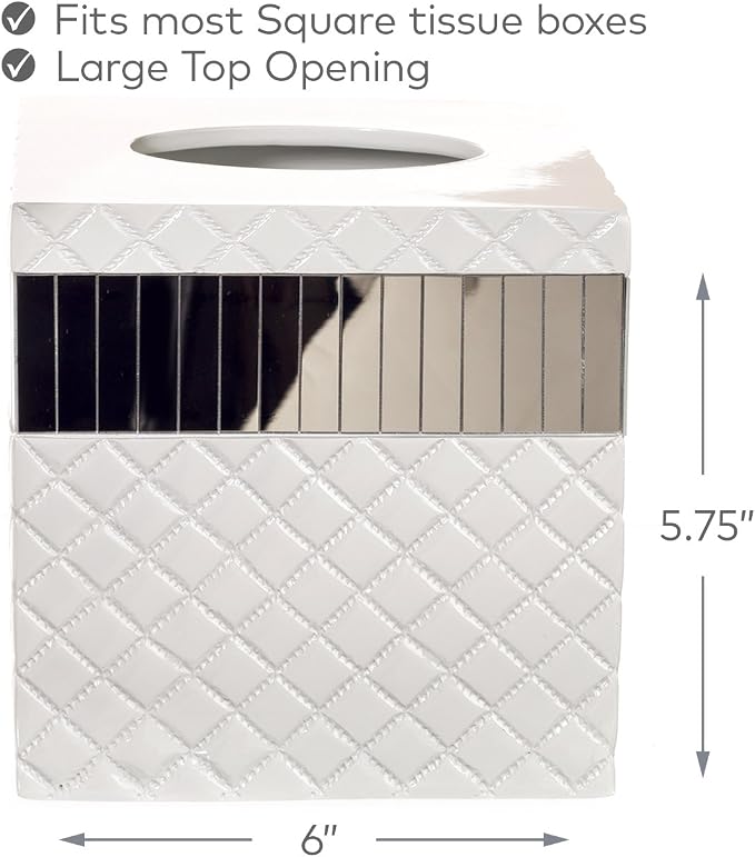 Creative Scents Quilted Mirror White Tissue Box Cover Square - Image 4