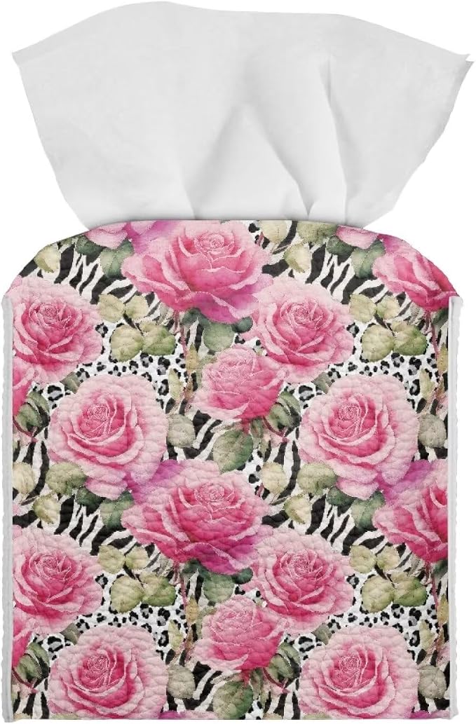 Rose Leopard Decorative Tissue Box Cover, Waterproof PU Leather Square Holder by Pzuqiu