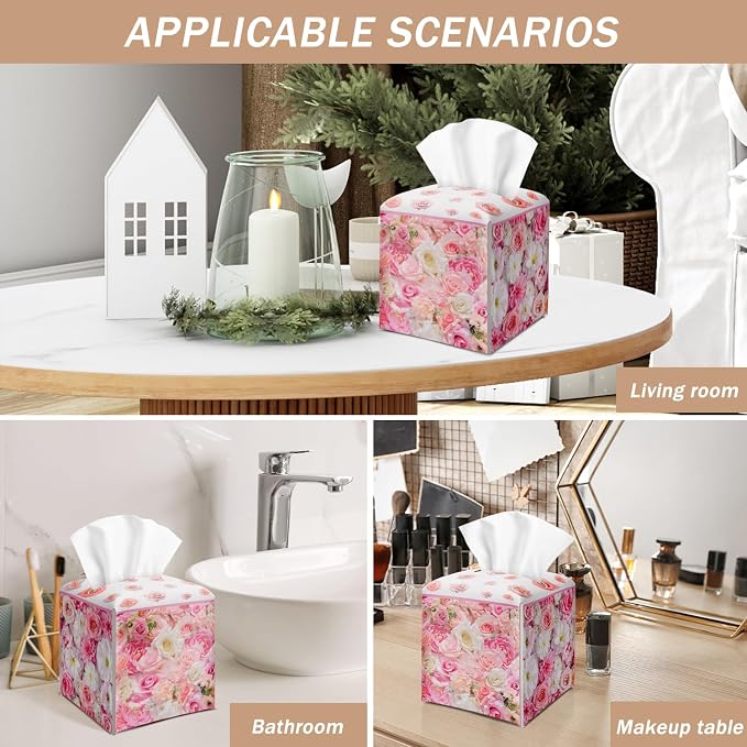 Roses Pink Floral Tissue Box Cover Square - Image 5