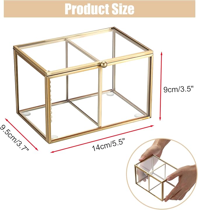 Hipiwe 2 Slots Glass Qtip Holder Gold Q-tip Storage Box - Image 3