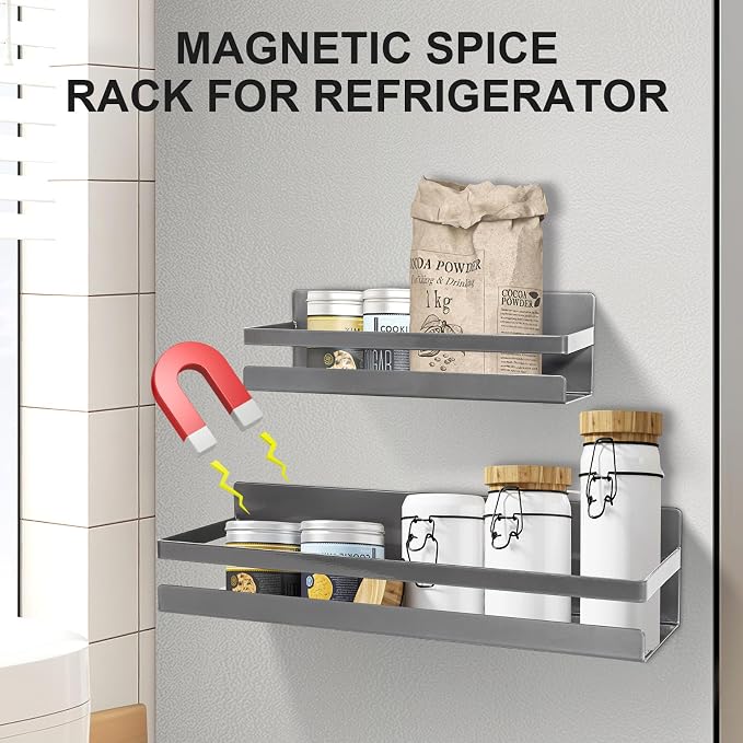 Uten Large Spice Rack for Refrigerator, 2 Pack Strong Magnetic Shelves - Image 3