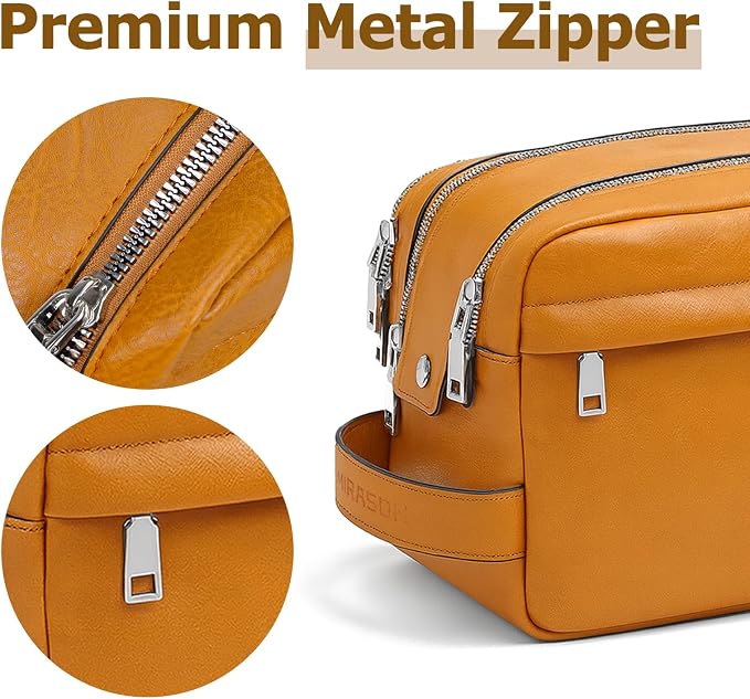 MIRASON Travel Toiletry Bag for Men Thickened Leather Travel Bag for Toiletries - Image 3