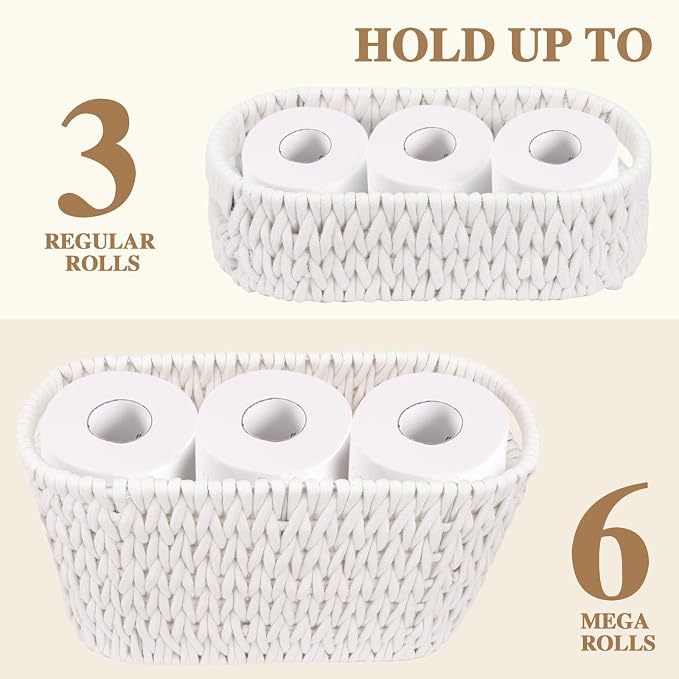Boho Toilet Paper Storage Baskets, Cotton Rope Woven Bathroom Basket Set of 2 - Image 4