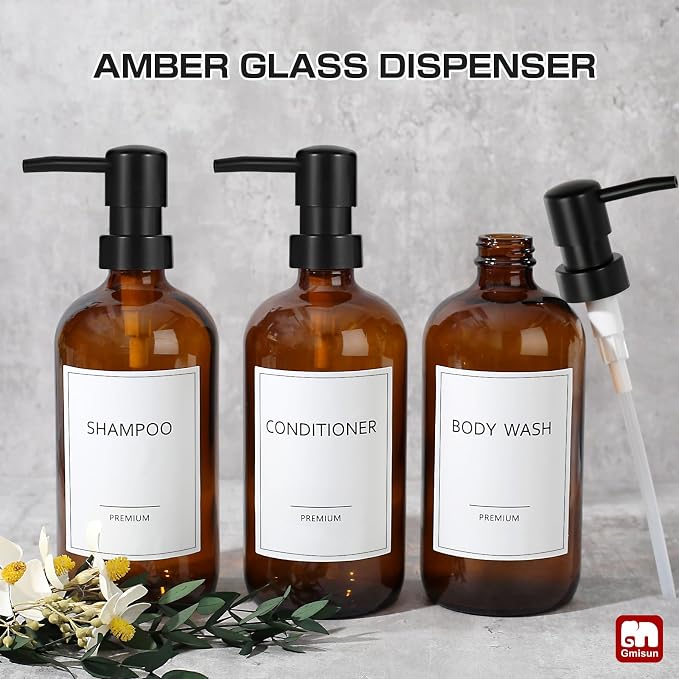 GMISUN Glass Shampoo and Conditioner Dispenser, Shower Soap Dispenser Bottles - Image 5