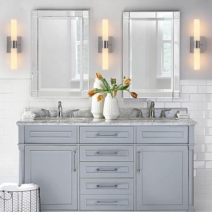 Wall Sconces Set of Two Brushed Nickel Bathroom Sconces Wall Decor Set of 2 - Image 2