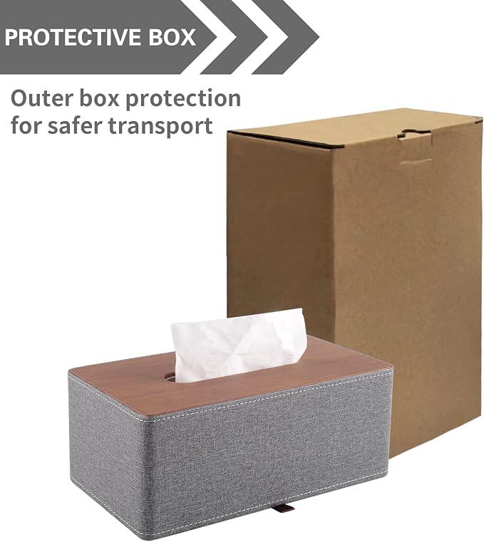 Tissue Box Cover Rectangle Tissue Box Holder PU Leather Facial Organizer - Image 9