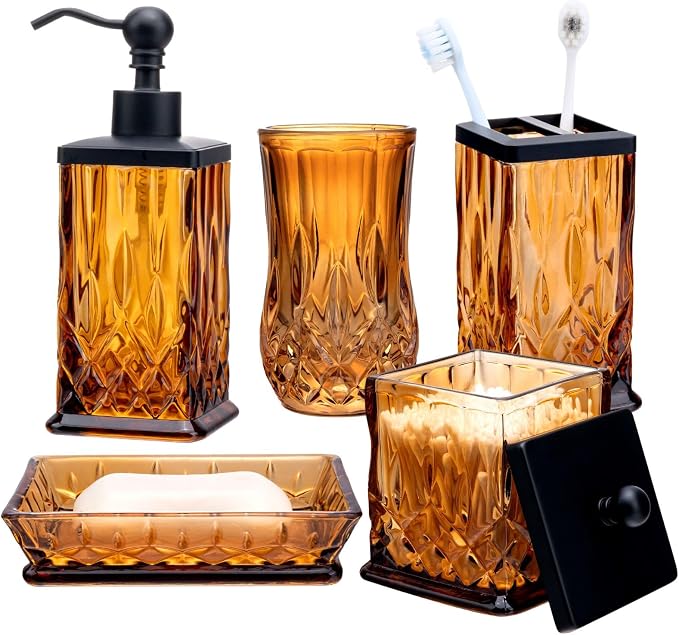 Bathroom Accessories Set, Complete Lotion Soap Dispenser, Toothbrush Holder by ZIVQEXMURL
