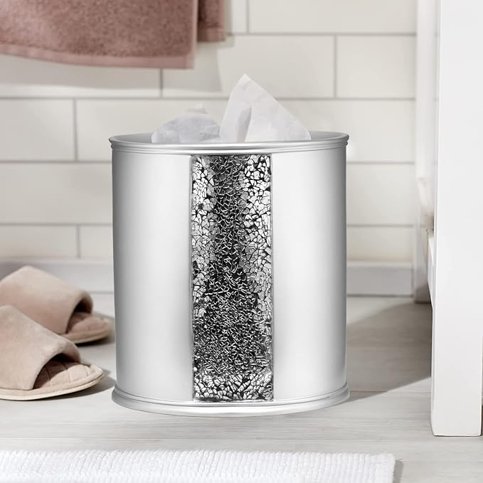 Zahari Home 2pc Sinatra Silver Modern Bath Accessories Set Waste Basket & - Image 2
