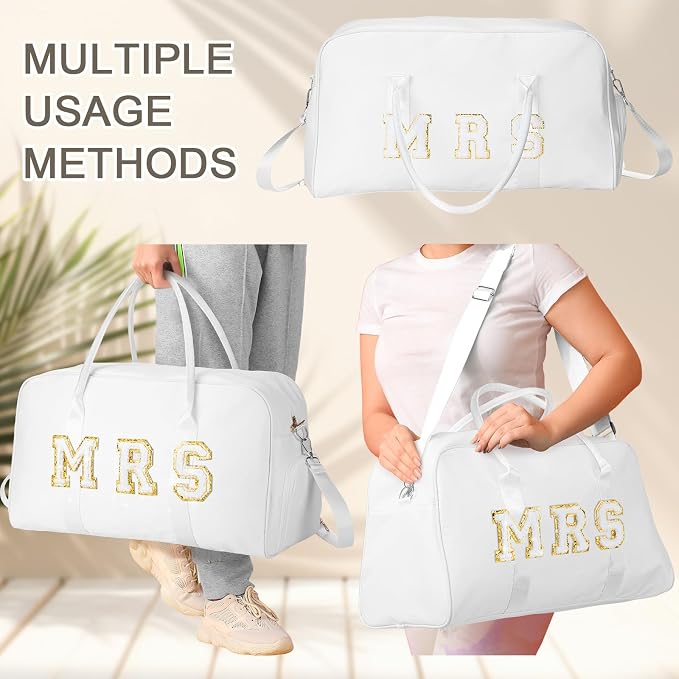 2 Pcs Wedding Weekender Bag Bride Groom Duffle Bag Chenille Letter Patch Travel - Image 6