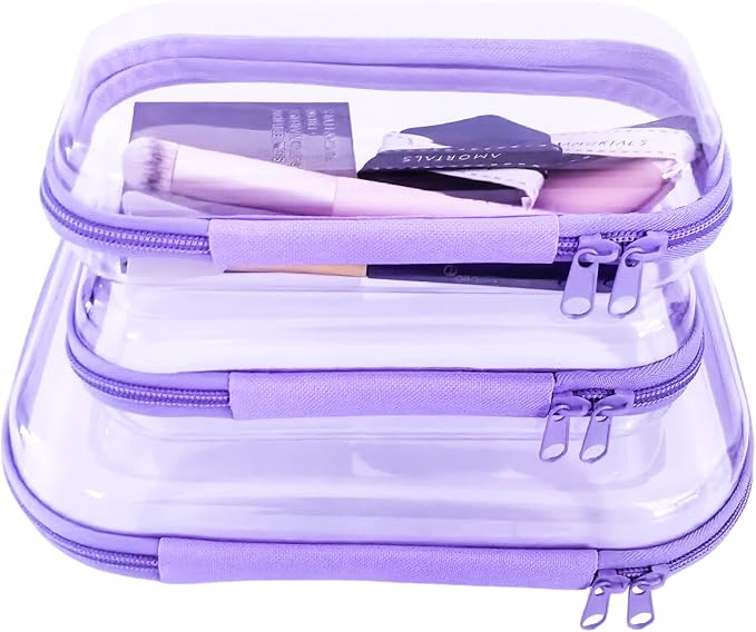 3 Pcs Clear Hard Zipper Case, Hard Shell Plastic Clear Organizer Bag, - Image 8