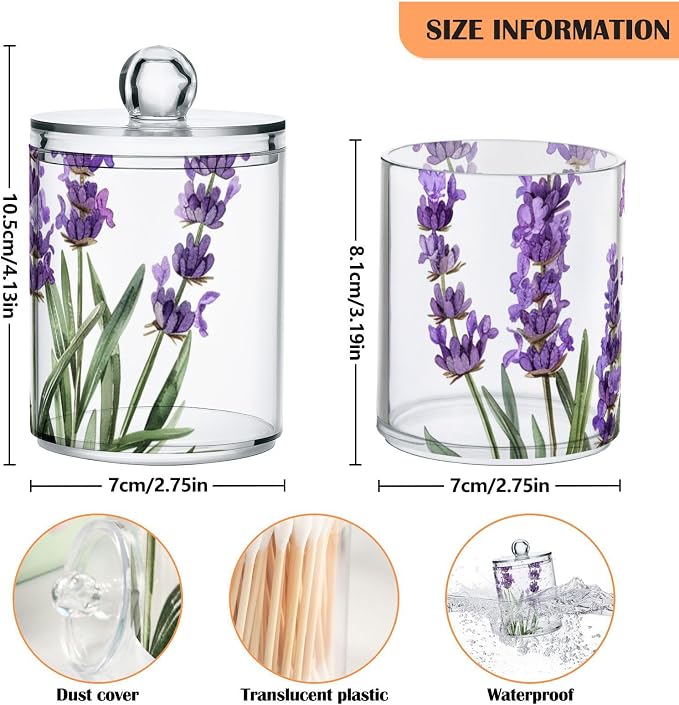 4 Pack Qtip Holder Dispenser Purple Lavender Watercolor Flower Cotton Ball - Image 4