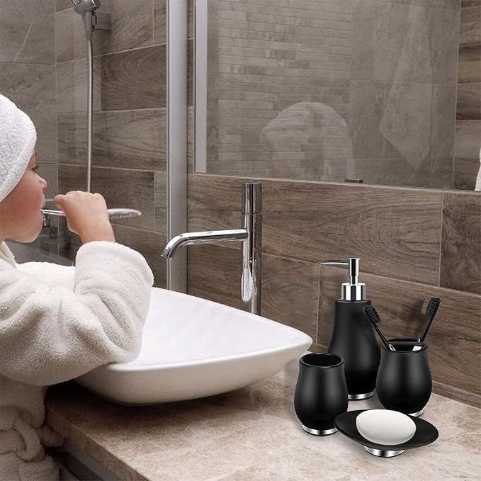 Bathroom Accessories Set 4 Pcs Toothbrush Holder Soap Dispenser Ceramic - Image 6