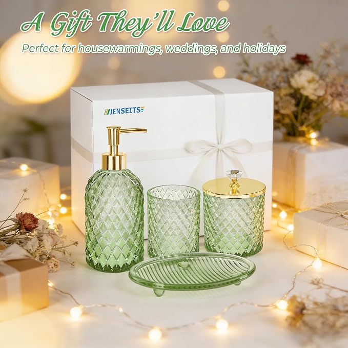 Jenseits Emerald Green Glass Bathroom Set 4 Piece - Image 7