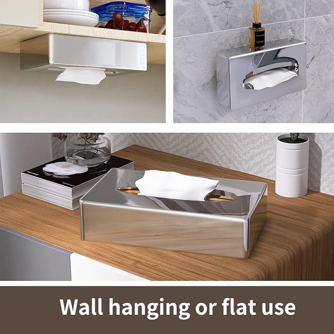 Tissue Box Cover, Rectangular Mirror Wall Mounted Facial Paper Holder Dispenser - Image 6