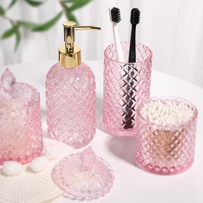 Pink Bathroom Accessories Set, 4 Pack Pink Bathroom Decor Accessory Sets - Image 6