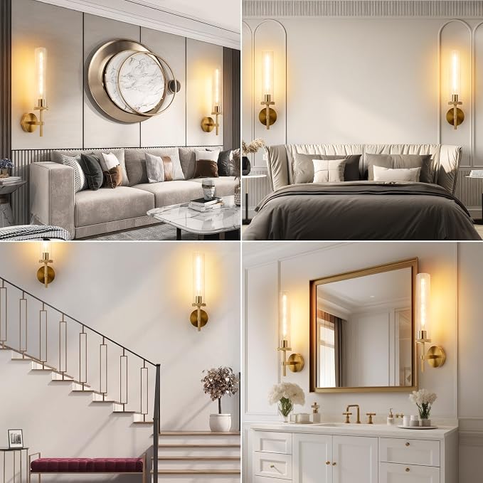 19.5" Knurled Gold Hardwired Wall Sconces Set of 2, Bathroom Vanity Light - Image 9