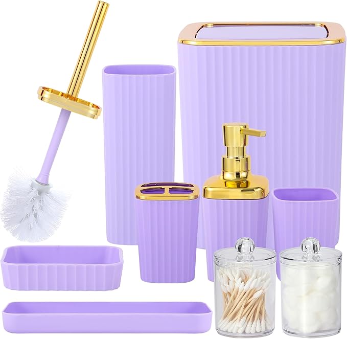 Bathroom Accessory Set, 9 Pieces Purple Bathroom Accessories Set by Viowil