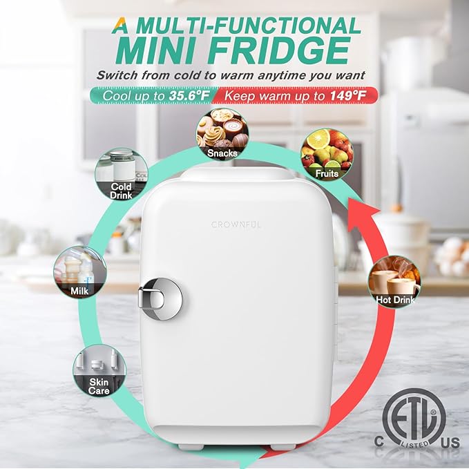 CROWNFUL Mini Fridge, 4 Liter/6 Can Portable Cooler and Warmer Personal - Image 4
