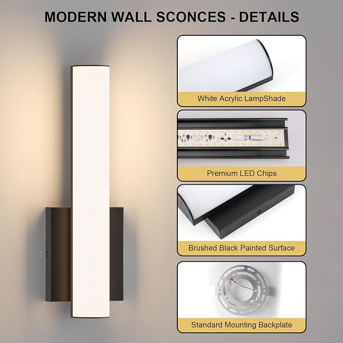 15.7 Inches Modern Bathroom Led Wall Sconces, 18W 3000K Hardwired Wall Light - Image 5