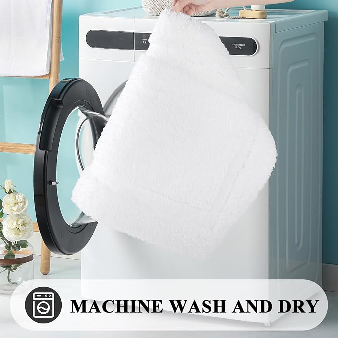 SHACOS White Bathroom Rugs Sets of 2 Pieces 32x20 inch, Super Soft Fluffy Bath - Image 5
