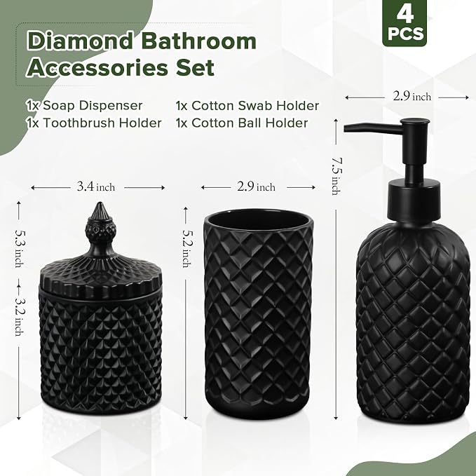 Matte Black Bathroom Accessories Set, 4 Pack Black Bath Accessory Sets Complete - Image 2