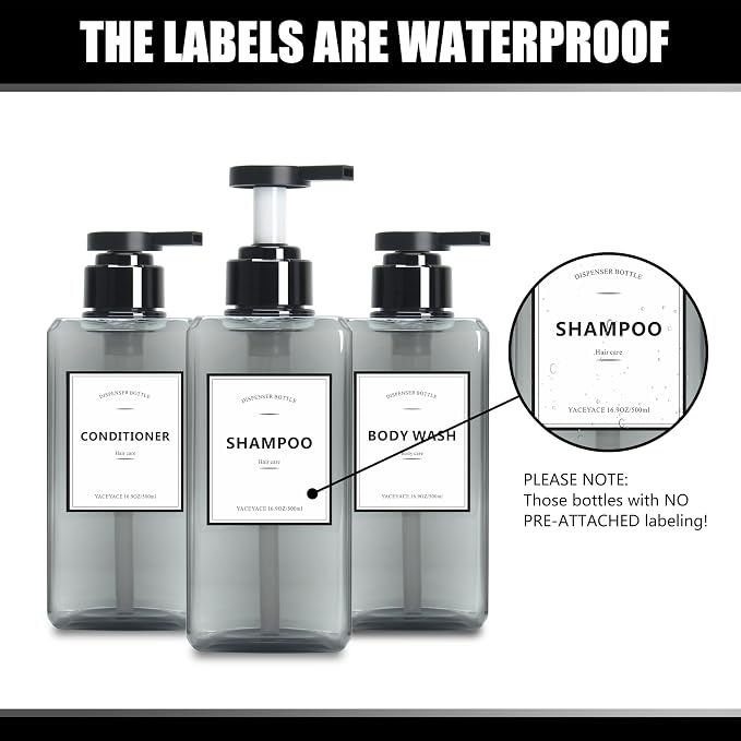 Soap Dispenser for Kitchen, YACEYACE 16.9oz Set of 3 Clear Grey Soap Dispenser - Image 3