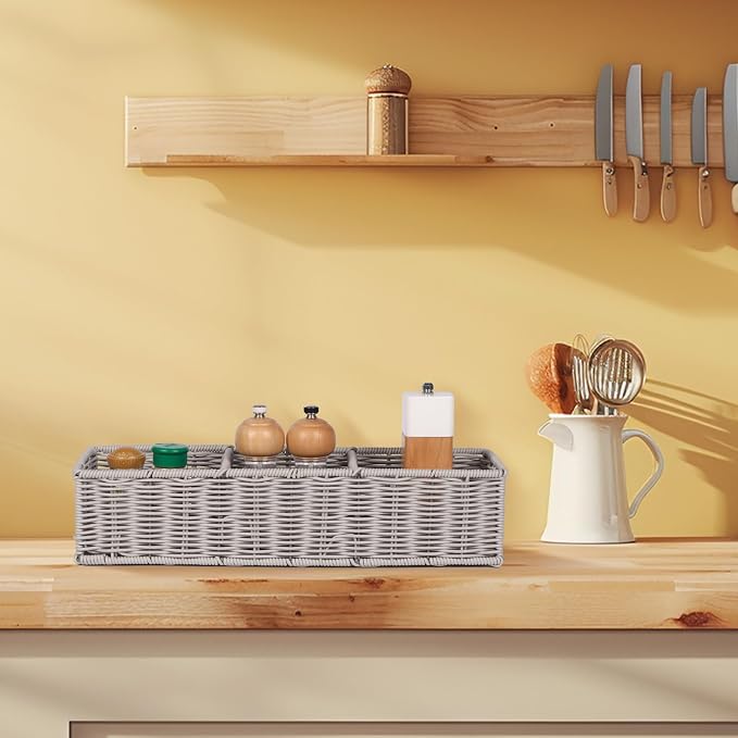 Gray 3-Section Wicker Storage Basket - Image 8