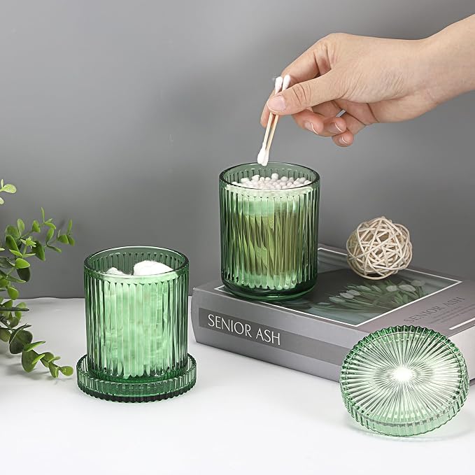 Hipiwe 2 Pcs Qtip Holders Bathroom Dispenser Glass Apothecary Jars - Image 7