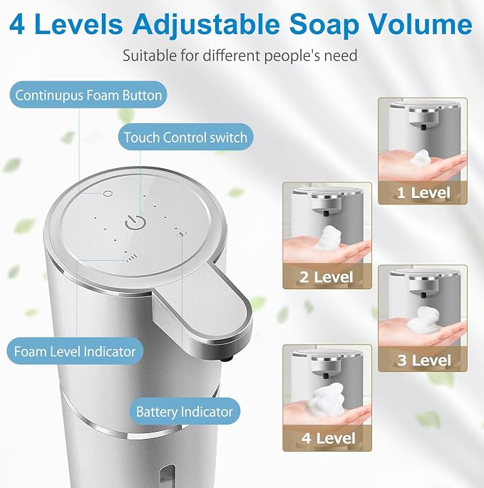 Automatic Foaming Soap Dispenser, 4-Level Adjustable Foam, Wall Mount, USB - Image 3