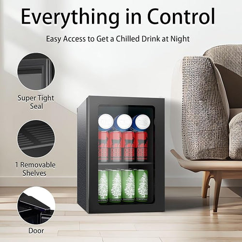 0.95 Cu.ft Mini Fridge Holds 24 Cans, Beverage Refrigerator Cooler, Solid Door - Image 2