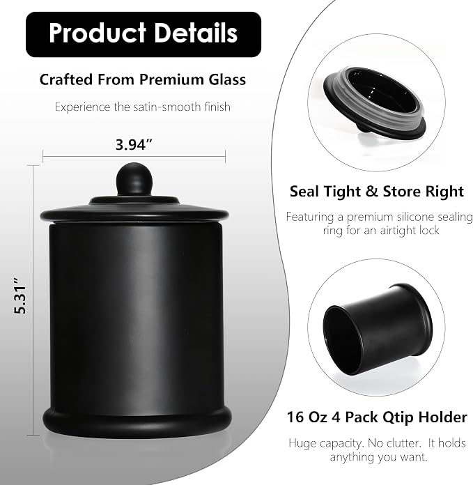 4 Pack Bathroom Organizers and Storage - 16 Oz Glass Qtip Holder & Cotton Pad - Image 4