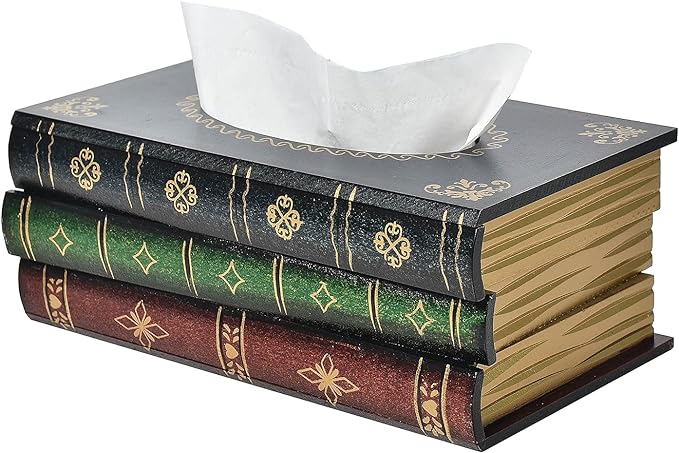 Crafted Classical Retro Wooden Antique Book Tissue Box Cover Rectangular Tissue by VERGOODR