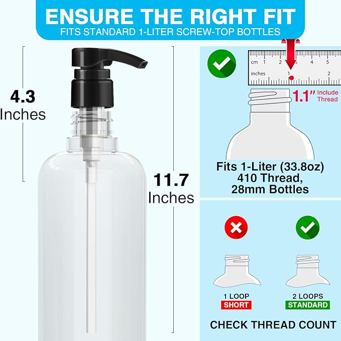 4-Pack Shampoo Pump for Liter 33.8 oz Shampoo and Conditioner Pump Dispenser - Image 4