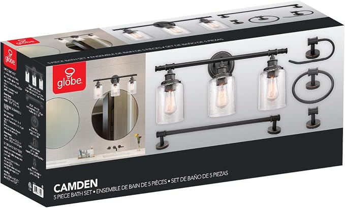 Globe Electric 51415 Camden 5-Piece All-in-One Bathroom Set, 3 Vanity Light - Image 11