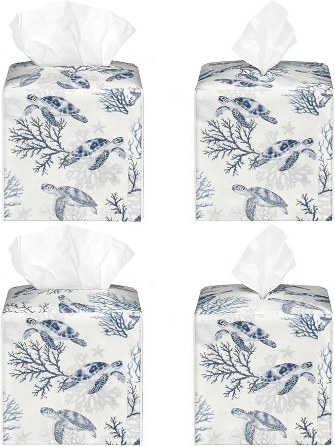 Sea Turtle Tissue Box Cover Leather Tissue Box Holder Square Facial Paper - Image 4